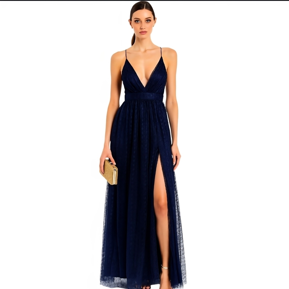Steps NY Navy Blue Lace Maxi Dress – Size S (Small) - Picture 2 of 8